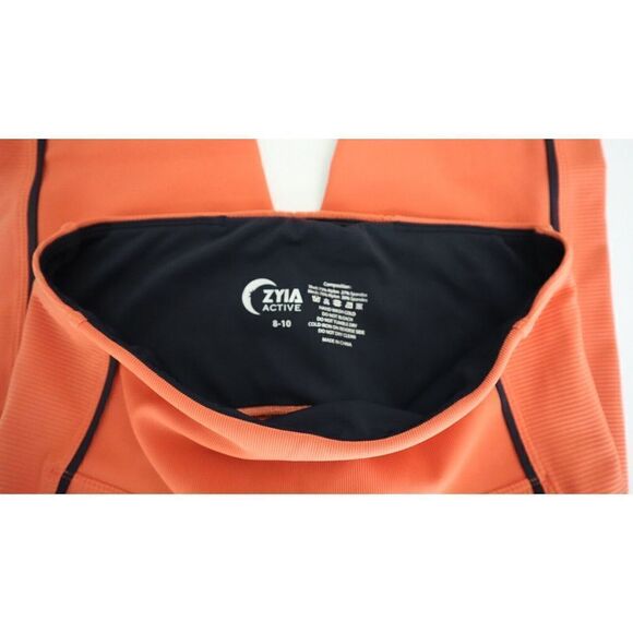 Zyia Active Women's Sz L (8-10) Orange/Black Ribbed Workout Leggings - Picture 3 of 8
